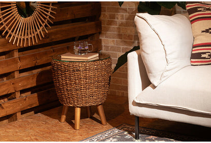 アバカ サイドテーブル NRS-5 東谷 サイドテーブル ナイトテーブル ミニテーブル ガラス 丸型 丸い 円形 おしゃれ アバカ 天然素材 リゾート ラウンジ アジアン ナチュラル(代引不可)