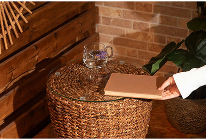 アバカ サイドテーブル NRS-5 東谷 サイドテーブル ナイトテーブル ミニテーブル ガラス 丸型 丸い 円形 おしゃれ アバカ 天然素材 リゾート ラウンジ アジアン ナチュラル(代引不可)