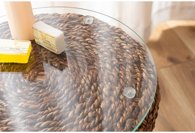 アバカ サイドテーブル NRS-5 東谷 サイドテーブル ナイトテーブル ミニテーブル ガラス 丸型 丸い 円形 おしゃれ アバカ 天然素材 リゾート ラウンジ アジアン ナチュラル(代引不可)