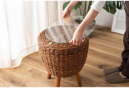 アバカ サイドテーブル NRS-5 東谷 サイドテーブル ナイトテーブル ミニテーブル ガラス 丸型 丸い 円形 おしゃれ アバカ 天然素材 リゾート ラウンジ アジアン ナチュラル(代引不可)