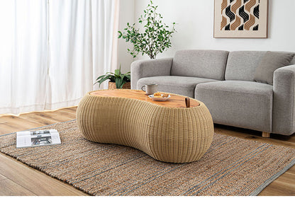 リビングテーブル NRS-6 東谷 センターテーブル テーブル 机 木製 天然木 収納 ビーンズ型 豆型 ラタン 北欧 かわいい おしゃれ 屋外 リビング ダイニング(代引不可)