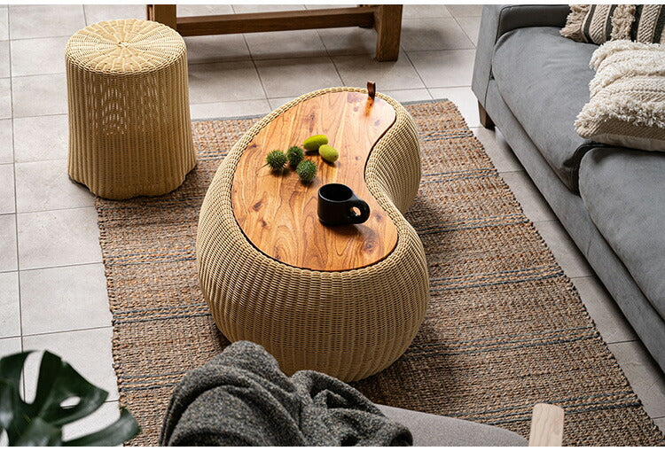 リビングテーブル NRS-6 東谷 センターテーブル テーブル 机 木製 天然木 収納 ビーンズ型 豆型 ラタン 北欧 かわいい おしゃれ 屋外 リビング ダイニング(代引不可)