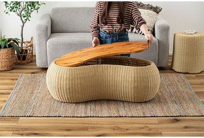 リビングテーブル NRS-6 東谷 センターテーブル テーブル 机 木製 天然木 収納 ビーンズ型 豆型 ラタン 北欧 かわいい おしゃれ 屋外 リビング ダイニング(代引不可)