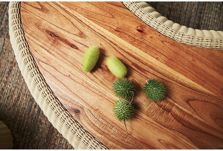 リビングテーブル NRS-6 東谷 センターテーブル テーブル 机 木製 天然木 収納 ビーンズ型 豆型 ラタン 北欧 かわいい おしゃれ 屋外 リビング ダイニング(代引不可)