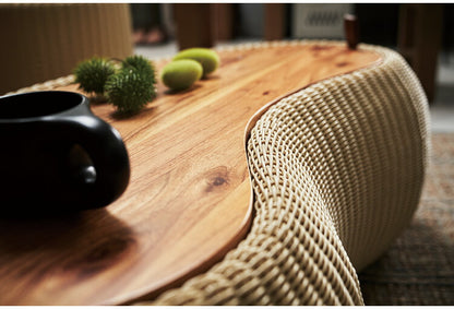 リビングテーブル NRS-6 東谷 センターテーブル テーブル 机 木製 天然木 収納 ビーンズ型 豆型 ラタン 北欧 かわいい おしゃれ 屋外 リビング ダイニング(代引不可)