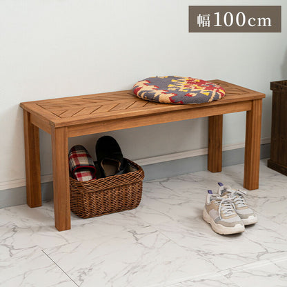 ベンチ 長椅子 幅100cm 2人掛け ダイニングベンチ アカシア 天然木 チェア 椅子 いす イス 木製 オイル仕上げ ナチュラル シンプル ヘリンボーン風 アームレス ダイニング リビング(代引不可)