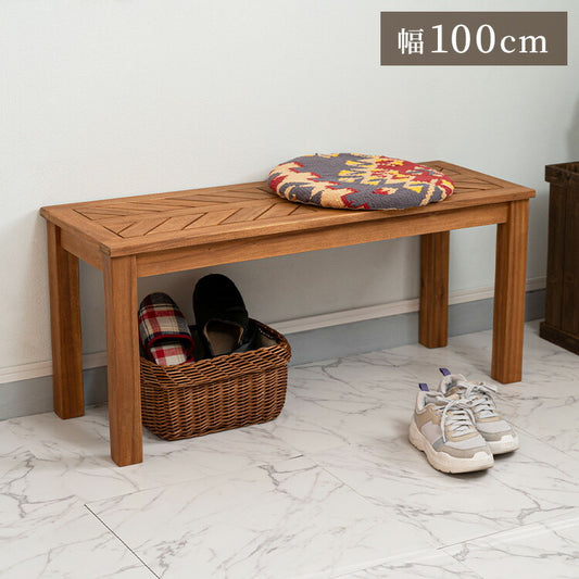 ベンチ 長椅子 幅100cm 2人掛け ダイニングベンチ アカシア 天然木 チェア 椅子 いす イス 木製 オイル仕上げ ナチュラル シンプル ヘリンボーン風 アームレス ダイニング リビング(代引不可)