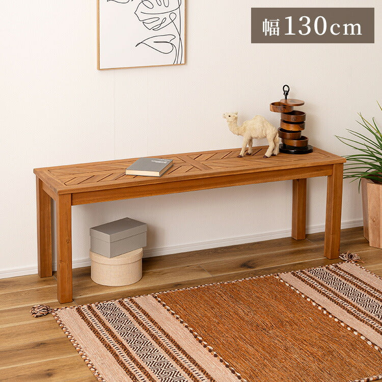 ベンチ 長椅子 幅130cm 2人掛け ダイニングベンチ アカシア 天然木 チェア 椅子 いす イス 木製 オイル仕上げ ナチュラル シンプル ヘリンボーン風 アームレス ダイニング リビング(代引不可)