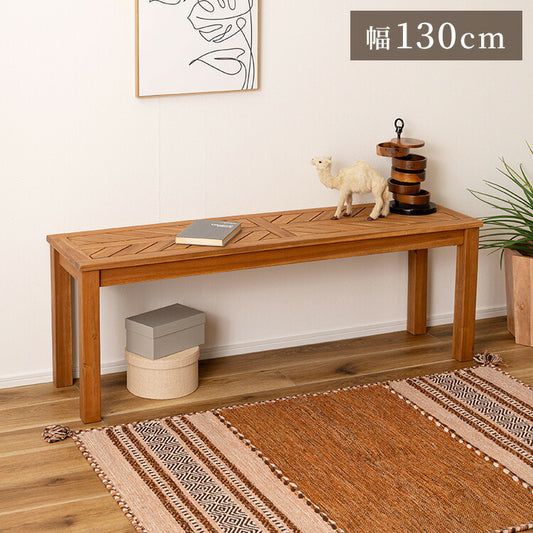 ベンチ 長椅子 幅130cm 2人掛け ダイニングベンチ アカシア 天然木 チェア 椅子 いす イス 木製 オイル仕上げ ナチュラル シンプル ヘリンボーン風 アームレス ダイニング リビング(代引不可)