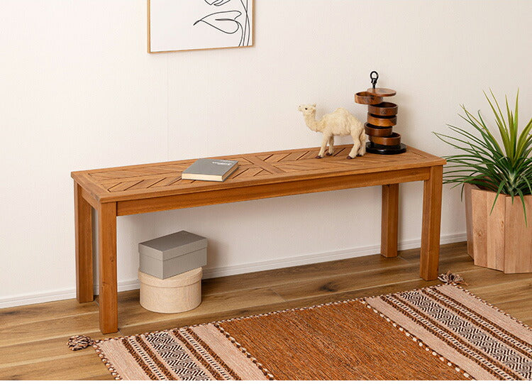 ベンチ 長椅子 幅130cm 2人掛け ダイニングベンチ アカシア 天然木 チェア 椅子 いす イス 木製 オイル仕上げ ナチュラル シンプル ヘリンボーン風 アームレス ダイニング リビング(代引不可)