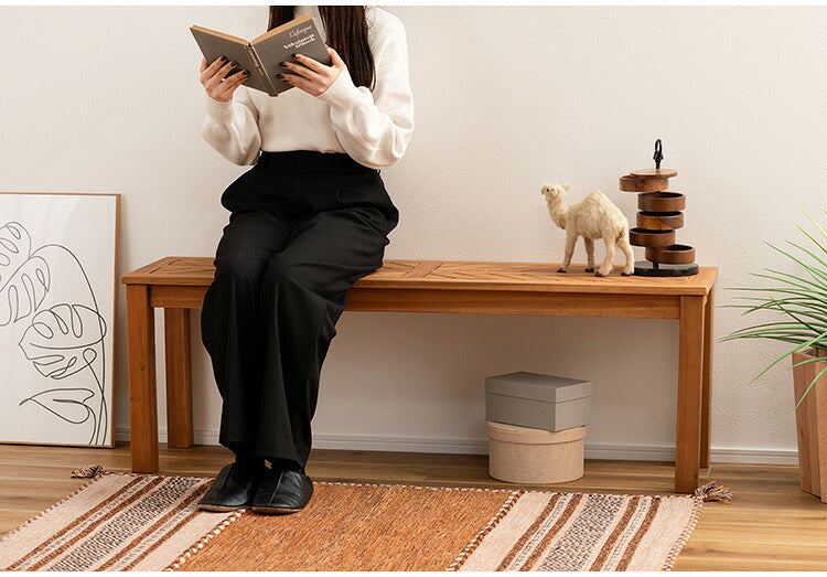 ベンチ 長椅子 幅130cm 2人掛け ダイニングベンチ アカシア 天然木 チェア 椅子 いす イス 木製 オイル仕上げ ナチュラル シンプル ヘリンボーン風 アームレス ダイニング リビング(代引不可)