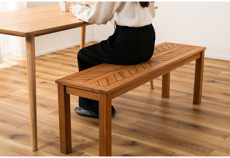 ベンチ 長椅子 幅130cm 2人掛け ダイニングベンチ アカシア 天然木 チェア 椅子 いす イス 木製 オイル仕上げ ナチュラル シンプル ヘリンボーン風 アームレス ダイニング リビング(代引不可)