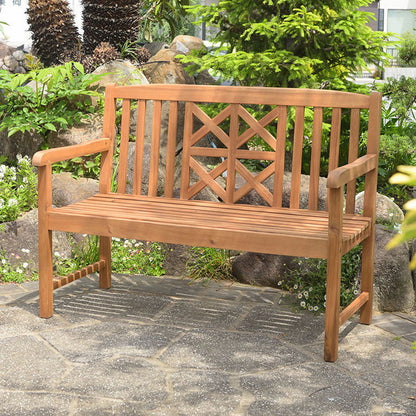 ベンチ 二人掛け 2人掛け 木製 おしゃれ 肘付き アーム付き ガーデン アウトドア アカシア 天然木 バルコニー ナチュラル(代引不可)
