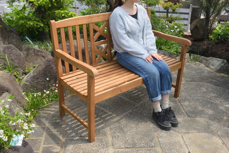 ベンチ 二人掛け 2人掛け 木製 おしゃれ 肘付き アーム付き ガーデン アウトドア アカシア 天然木 バルコニー ナチュラル(代引不可)