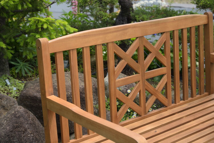 ベンチ 二人掛け 2人掛け 木製 おしゃれ 肘付き アーム付き ガーデン アウトドア アカシア 天然木 バルコニー ナチュラル(代引不可)