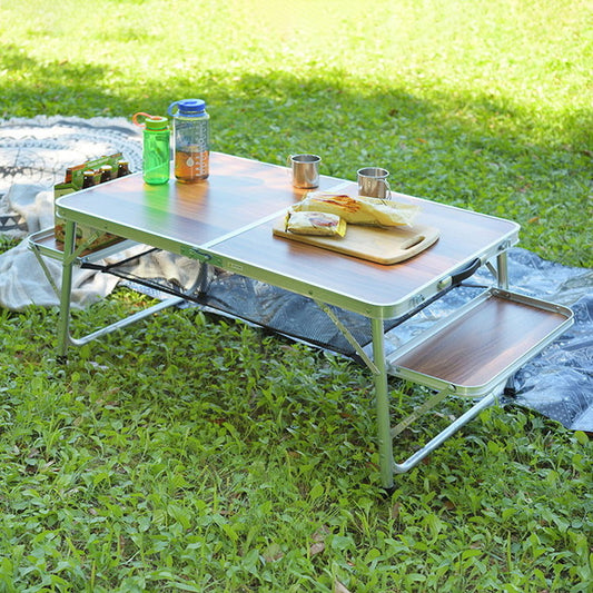フォールディングテーブル アウトドアテーブル 折りたたみテーブル テーブル 棚付き トレー付き 収納 キャンプ BBQ アウトドア 軽量 コンパクト ベランピング おうちキャンプ(代引不可)