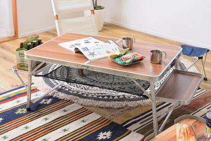 フォールディングテーブル アウトドアテーブル 折りたたみテーブル テーブル 棚付き トレー付き 収納 キャンプ BBQ アウトドア 軽量 コンパクト ベランピング おうちキャンプ(代引不可)