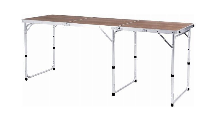 フォールディングテーブル アウトドアテーブル ワイドテーブル 折りたたみテーブル テーブル 横幅180cm 高さ調節 3段階調節 収納 キャンプ BBQ アウトドア 軽量 コンパクト ベランピング(代引不可)