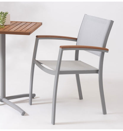 オリー チェア チェア 椅子 屋外 イス ガーデン ベランダ 積み重ね メッシュ生地 天然木 アルミ シンプル おしゃれ かわいい ブラック インテリア 省スペース 新生活 一人暮らし(代引不可)