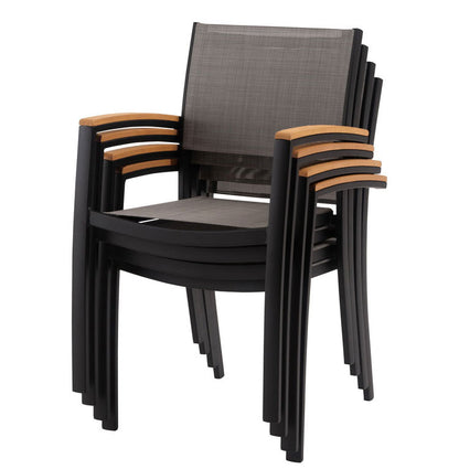 オリー チェア チェア 椅子 屋外 イス ガーデン ベランダ 積み重ね メッシュ生地 天然木 アルミ シンプル おしゃれ かわいい ブラック インテリア 省スペース 新生活 一人暮らし(代引不可)