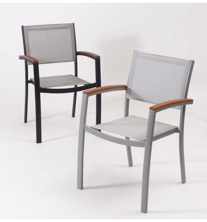 オリー チェア チェア 椅子 屋外 イス ガーデン ベランダ 積み重ね メッシュ生地 天然木 アルミ シンプル おしゃれ かわいい ブラック インテリア 省スペース 新生活 一人暮らし(代引不可)