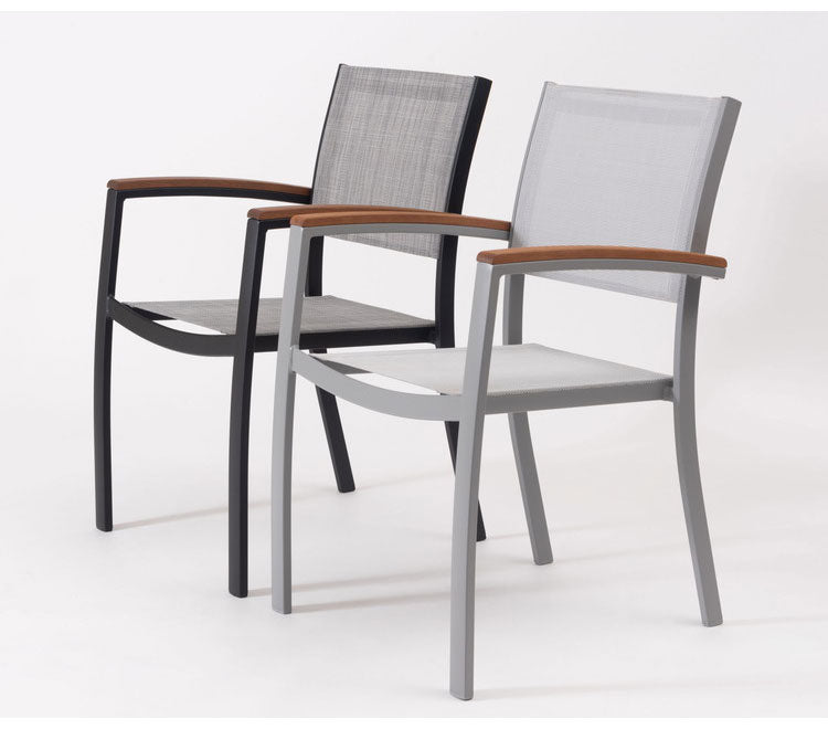 オリー チェア チェア 椅子 屋外 イス ガーデン ベランダ 積み重ね メッシュ生地 天然木 アルミ シンプル おしゃれ かわいい ブラック インテリア 省スペース 新生活 一人暮らし(代引不可)