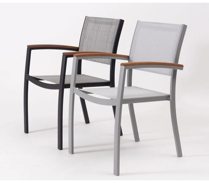 オリー チェア チェア 椅子 屋外 イス ガーデン ベランダ 積み重ね メッシュ生地 天然木 アルミ シンプル おしゃれ かわいい ブラック インテリア 省スペース 新生活 一人暮らし(代引不可)