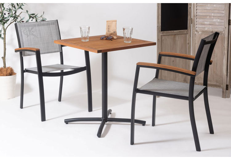 オリー チェア チェア 椅子 屋外 イス ガーデン ベランダ 積み重ね メッシュ生地 天然木 アルミ シンプル おしゃれ かわいい ブラック インテリア 省スペース 新生活 一人暮らし(代引不可)