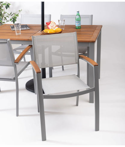 オリー チェア チェア 椅子 屋外 イス ガーデン ベランダ 積み重ね メッシュ生地 天然木 アルミ シンプル おしゃれ かわいい ブラック インテリア 省スペース 新生活 一人暮らし(代引不可)