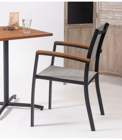 オリー チェア チェア 椅子 屋外 イス ガーデン ベランダ 積み重ね メッシュ生地 天然木 アルミ シンプル おしゃれ かわいい ブラック インテリア 省スペース 新生活 一人暮らし(代引不可)