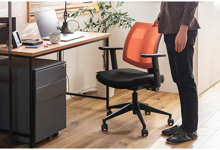 デスクチェア オフィスチェア チェア おしゃれ 椅子 キャスター付き 回転式 昇降機能 ロッキング機能 レバー式リクライニング オフィス PC 肘付き ベージュ ブルー オレンジ(代引不可)