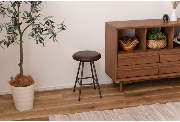 スツール レザー チェア 脚部スチール 円形 おしゃれ リビング ダイニング 丸形 リモートワーク 在宅ワーク 椅子 いす イス チェア チェアー かわいい シンプル 玄関 ディスプレイ 家具(代引不可)