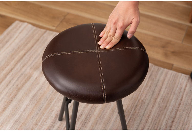 スツール レザー チェア 脚部スチール 円形 おしゃれ リビング ダイニング 丸形 リモートワーク 在宅ワーク 椅子 いす イス チェア チェアー かわいい シンプル 玄関 ディスプレイ 家具(代引不可)