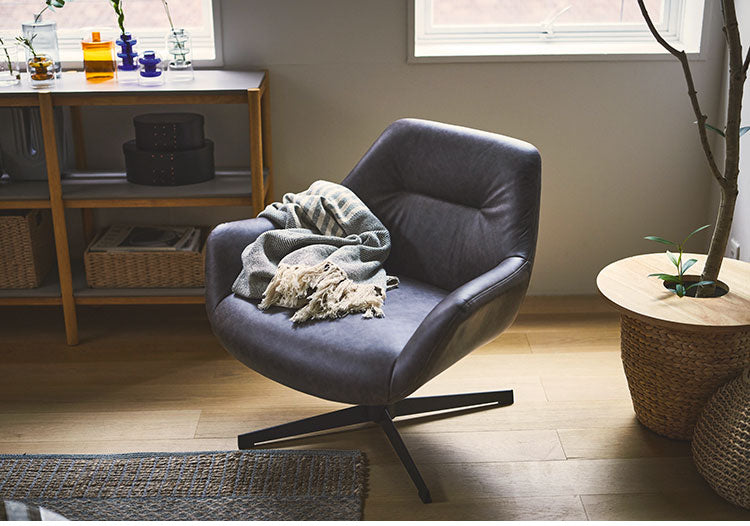 ラウンジチェア PC-185 東谷 ラウンジチェア パーソナルチェア 回転式 混色生地 ダークグレー イス 椅子 クッション性 おしゃれ シンプル モダン 回転チェア ワークチェア 在宅勤務 テレワーク(代引不可)