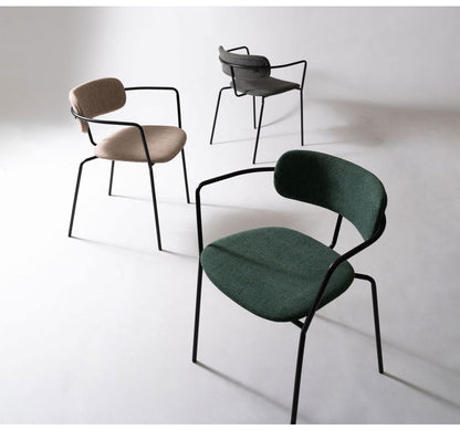 チェア チェアー ダイニングチェア 椅子 イス いす おしゃれ 布地 ファブリック スチール グレー グリーン ベージュ 固定脚 リビング ダイニング 背もたれ アームレスト 肘付き 曲線(代引不可)