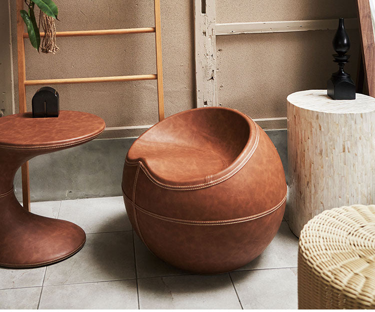 スツール PC-365 東谷 スツール おしゃれ ソフトレザー 椅子 いす イス チェア 腰掛け 丸 ラウンド ステッチ 合皮 ブラウン 茶色 グレー モダン ビンテージ ヴィンテージ デザイン 個性的(代引不可)