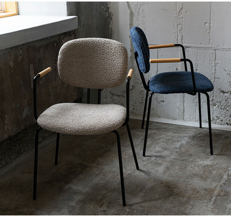 アームチェア PC-366 東谷 アームチェア ダイニングチェア 椅子 イス いす チェア シンプル インダストリアル モダン おしゃれ 木製 天然木 アイアン ブークレ生地 ネイビー ベージュ ダイニング(代引不可)