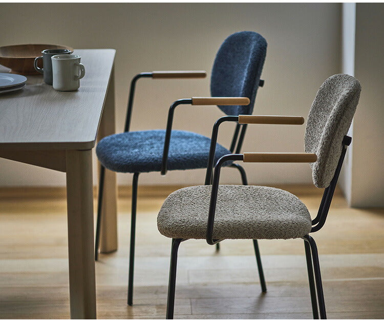 アームチェア PC-366 東谷 アームチェア ダイニングチェア 椅子 イス いす チェア シンプル インダストリアル モダン おしゃれ 木製 天然木 アイアン ブークレ生地 ネイビー ベージュ ダイニング(代引不可)