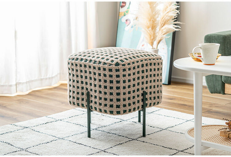 スツール PC-508 東谷 スツール 椅子 イス チェア オットマン おしゃれ かわいい アイアン ボア チェック柄 北欧 個性的 カフェ リビング アイアン 小さい コンパクト 小さい 子供 腰掛け グリーン 緑(代引不可)