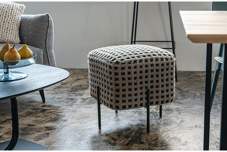 スツール PC-508 東谷 スツール 椅子 イス チェア オットマン おしゃれ かわいい アイアン ボア チェック柄 北欧 個性的 カフェ リビング アイアン 小さい コンパクト 小さい 子供 腰掛け グリーン 緑(代引不可)