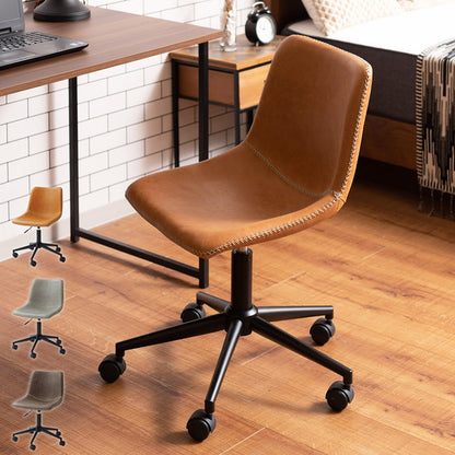 チェア 回転チェア デスクチェア オフィスチェア 座面回転 キャスター付き 移動可能 肘なし アームレス ソフトレザー スタイリッシュ シンプル おしゃれ ブラウン グレー キャメル 在宅ワーク(代引不可)