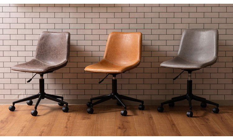 チェア 回転チェア デスクチェア オフィスチェア 座面回転 キャスター付き 移動可能 肘なし アームレス ソフトレザー スタイリッシュ シンプル おしゃれ ブラウン グレー キャメル 在宅ワーク(代引不可)