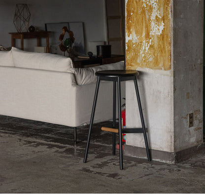 ハイスツール 高さ74cm チェア カウンターチェア 天然木 スチール ブラック シンプル デザイン 個性的 おしゃれ 北欧 インテリア かわいい リビング ダイニング 円形 丸型 モダン 木製 ラウンド(代引不可)