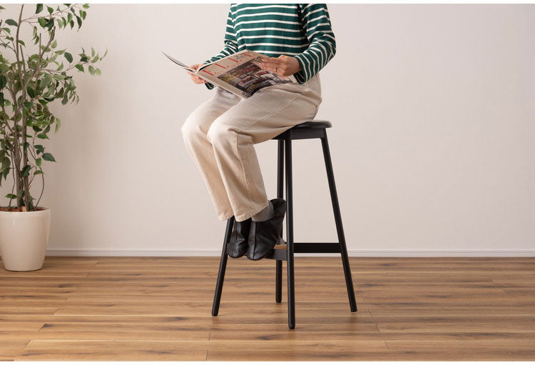 ハイスツール 高さ74cm チェア カウンターチェア 天然木 スチール ブラック シンプル デザイン 個性的 おしゃれ 北欧 インテリア かわいい リビング ダイニング 円形 丸型 モダン 木製 ラウンド(代引不可)