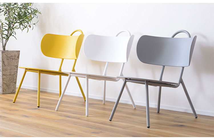 チェア 椅子 いす イス ローチェア 低め ポリプロピレン 座面広め 直径49cm 背もたれ付き くつろぎ ゆったり かわいい スタイリッシュ シンプル グレー ホワイト イエロー(代引不可)