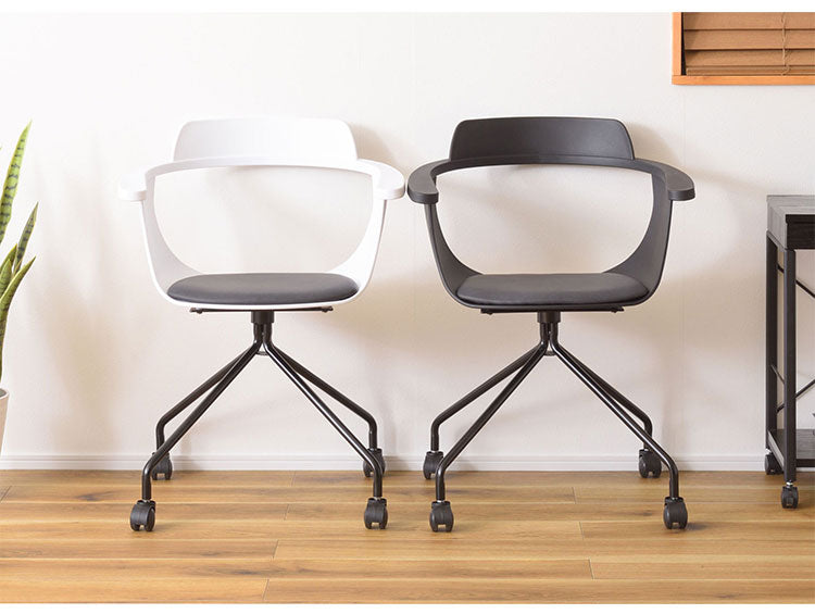 チェア デスクチェア いす 椅子 イス キャスター シンプル スチール 肘掛け アームレスト 背もたれ ブラック ホワイト(代引不可)