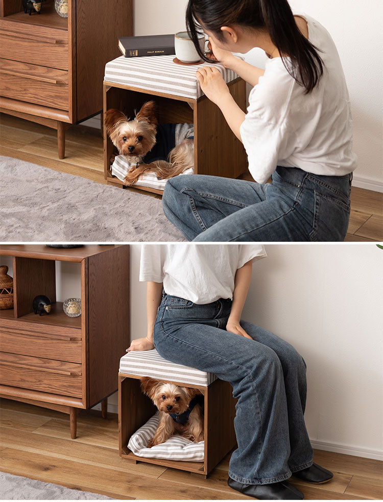 スツール ペット ペットスツール クッション 天然木 かわいい おしゃれ 小型犬 猫 ネコ いぬ チェック シンプル コットン(代引不可)