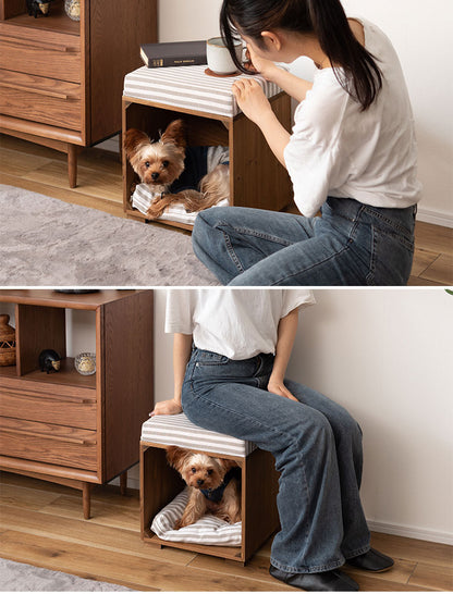 スツール ペット ペットスツール クッション 天然木 かわいい おしゃれ 小型犬 猫 ネコ いぬ チェック シンプル コットン(代引不可)