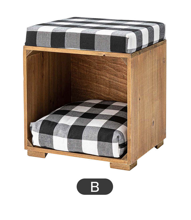 スツール ペット ペットスツール クッション 天然木 かわいい おしゃれ 小型犬 猫 ネコ いぬ チェック シンプル コットン(代引不可)