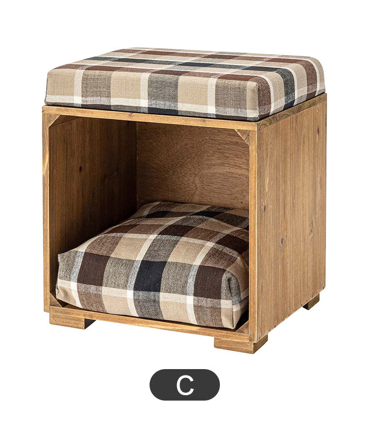 スツール ペット ペットスツール クッション 天然木 かわいい おしゃれ 小型犬 猫 ネコ いぬ チェック シンプル コットン(代引不可)